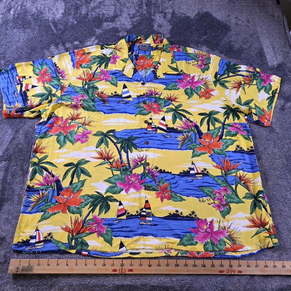 Polo Ralph Lauren Sailboat Print Camp Shirt Mens 2XB Coastal Nautical